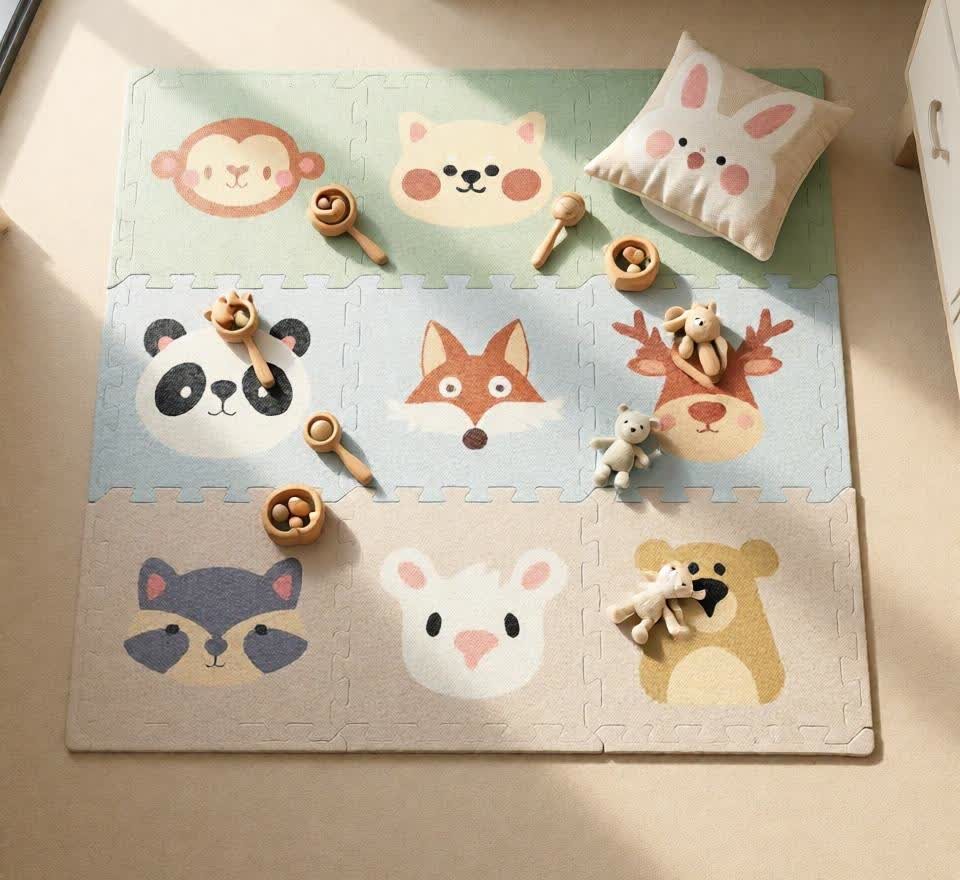Animal Puzzle Play Mat Nepal | 9-Piece EVA Foam Mat | Kuddle Kubs